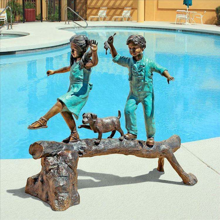 Bronze children playing sculpture (1)