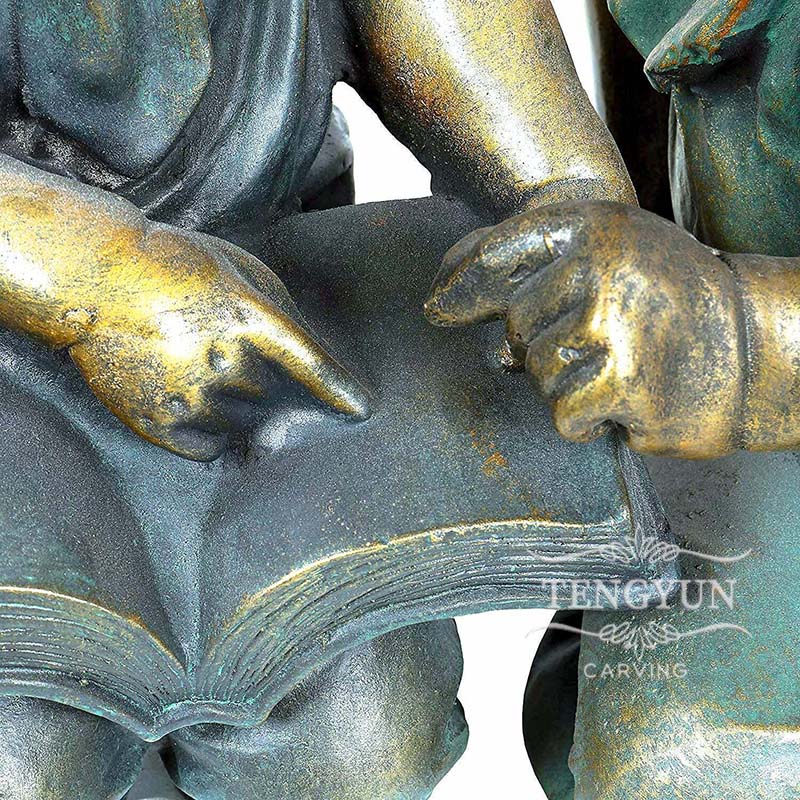 Bronze children reading sculpture (3)