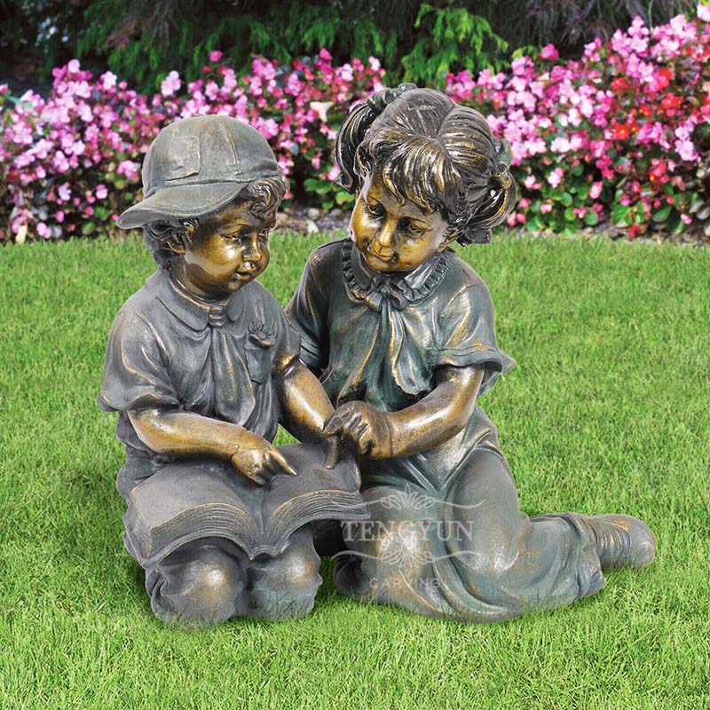 Bronze children reading sculpture (5)