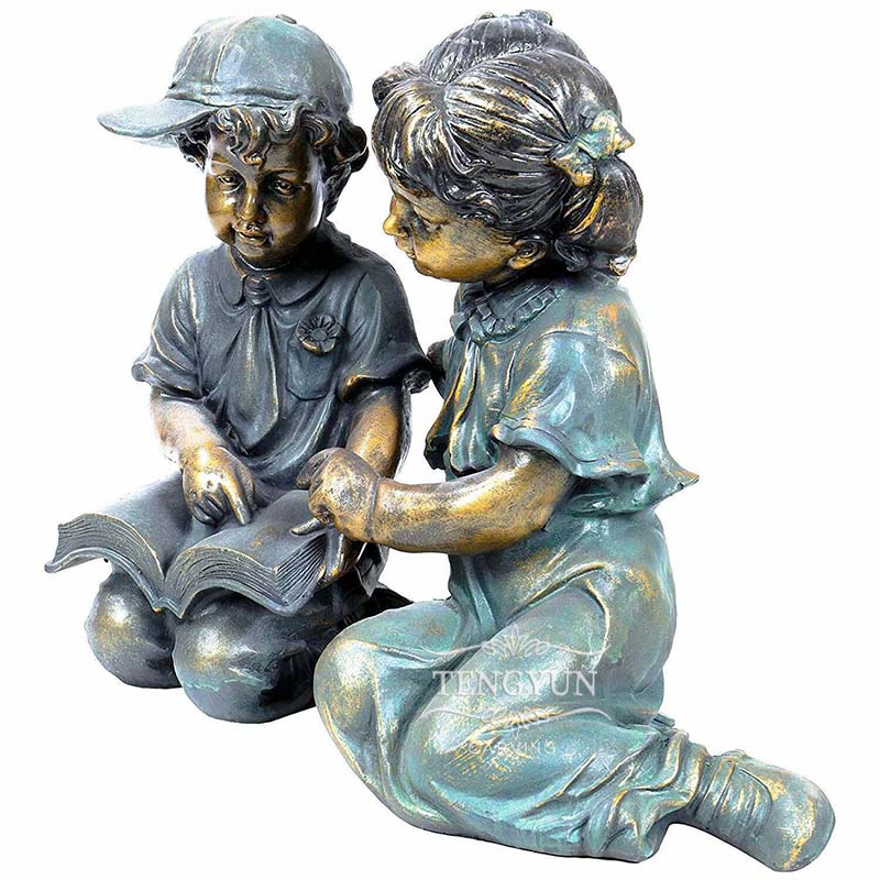 Bronze children reading sculpture (6)