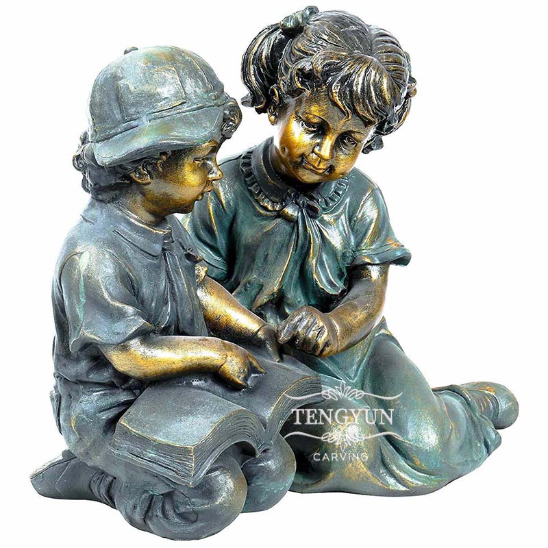 Bronze children reading sculpture (7)