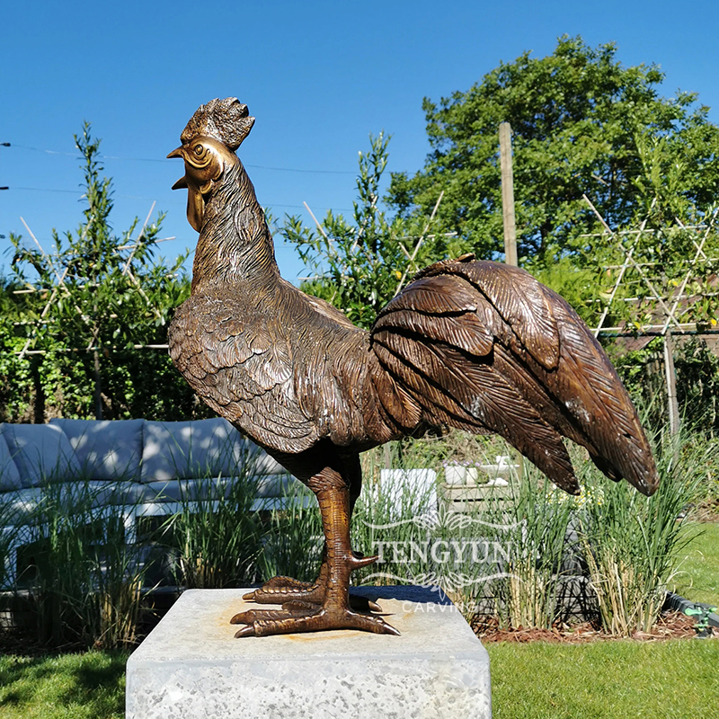 Bronze rooster crowing sculpture for sale (1)