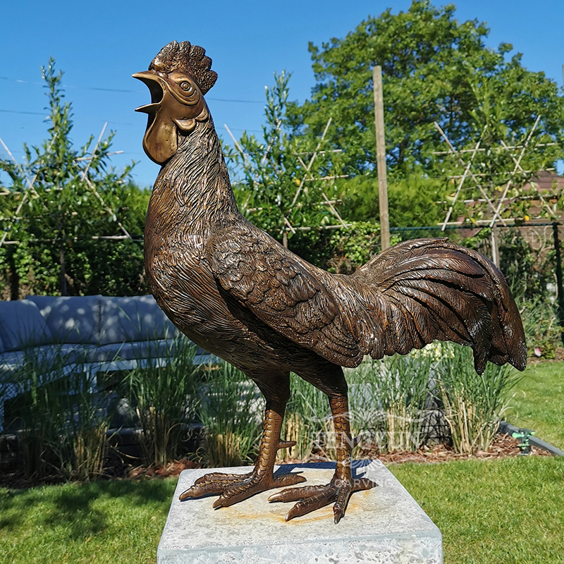 Bronze rooster crowing sculpture for sale (2)