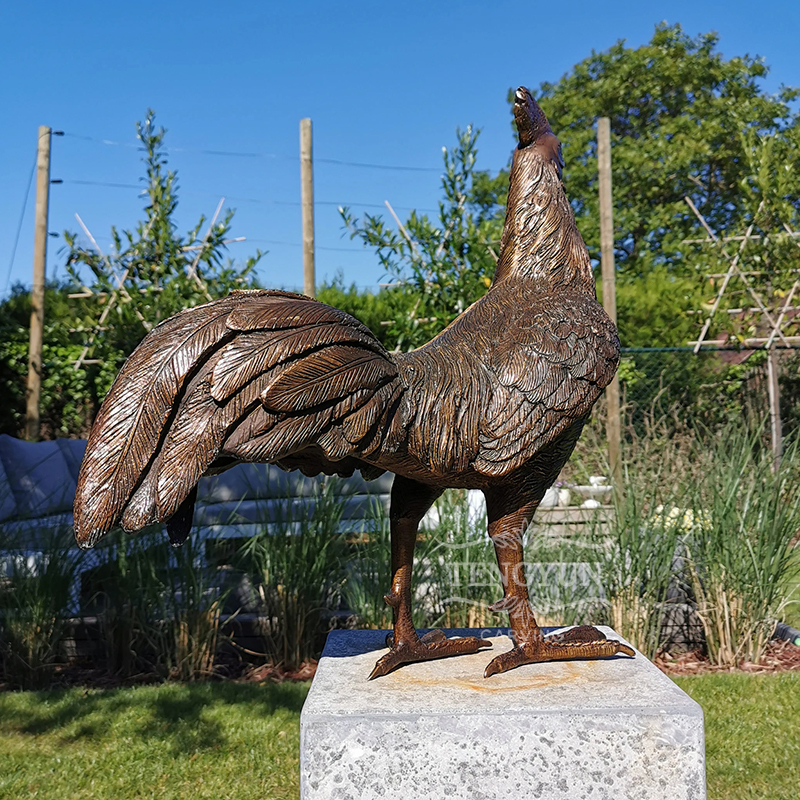 Bronze rooster crowing sculpture for sale (3)