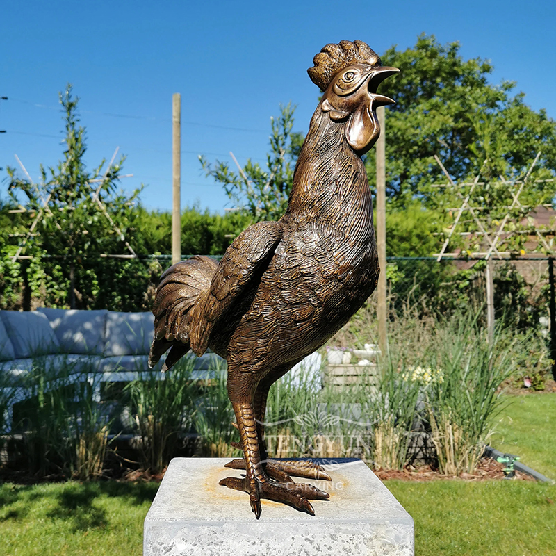 Bronze rooster crowing sculpture for sale (5)