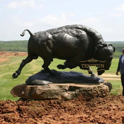 Bronze sculpture by Scott Rogers of a larger than life American Bison (1)