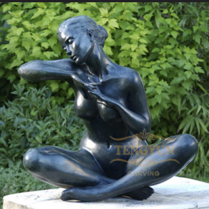 Bronze sitting nude female statue (1)
