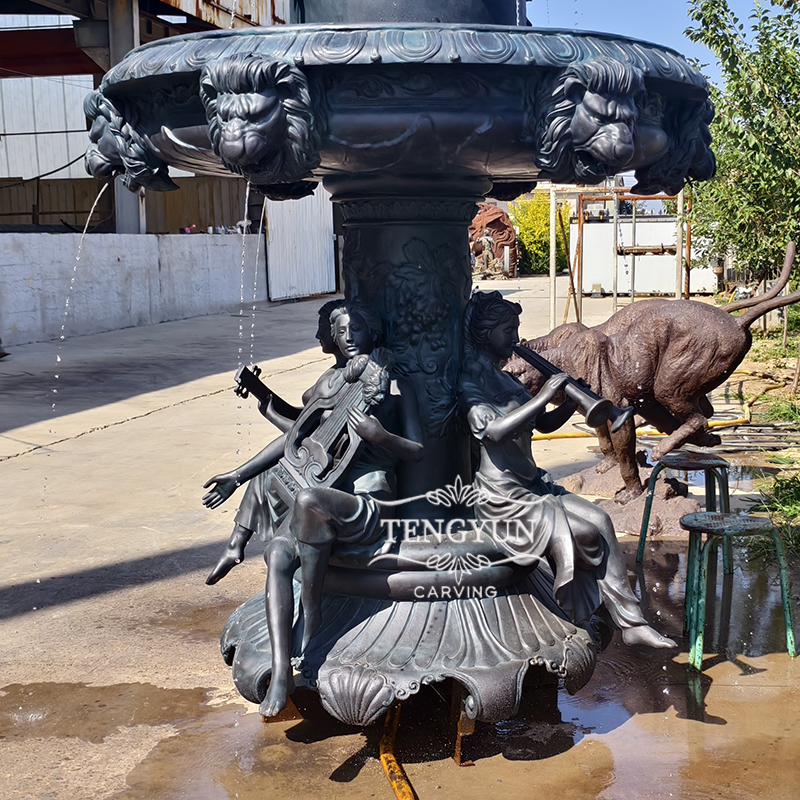 Bronze water fountain with lady statues (2)