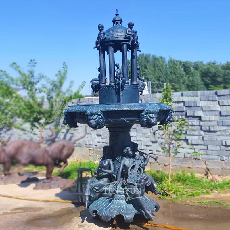 Bronze water fountain with lady statues (3)