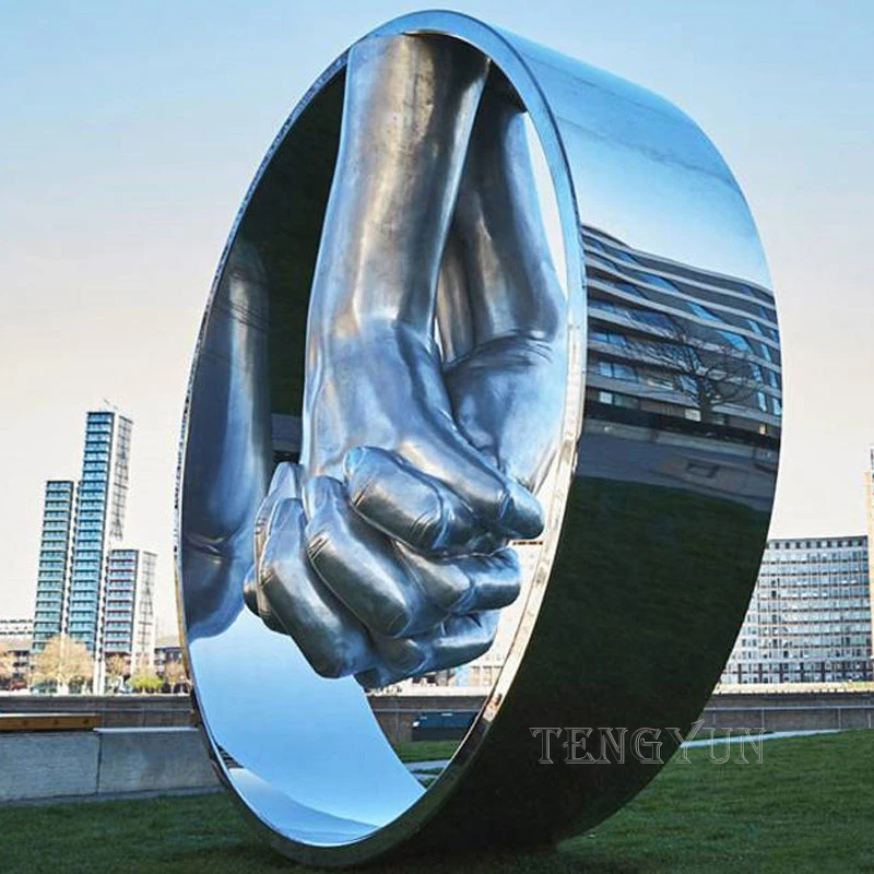 Clasped stainless steel ring sculpture (3)