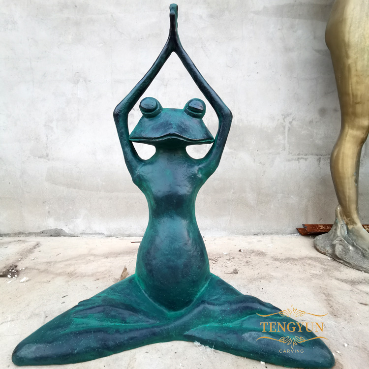 Decorative modern animal statue sitting yoga frog bronze garden sculpture (3)