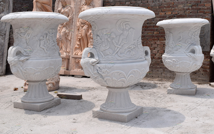 Garden Large Size Stone Carved Marble Flowerpot (4)