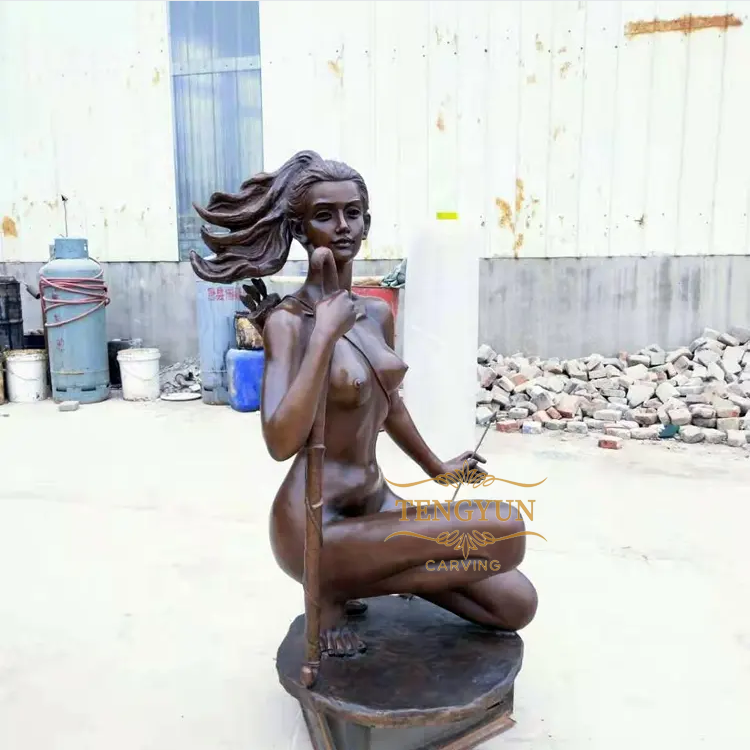 Life size bronze nude female with bow and arrow sculpture (1)