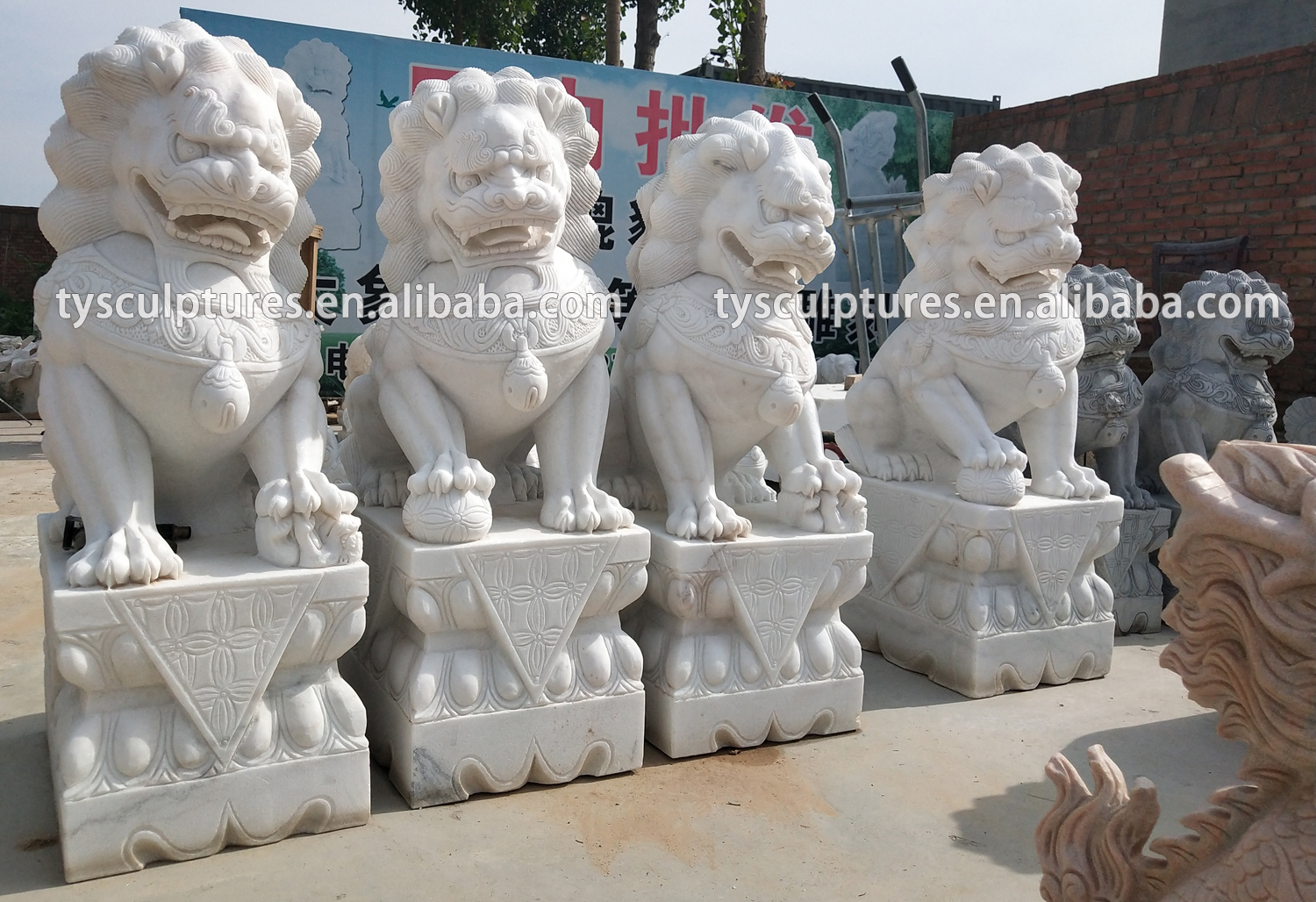 MARBLE FOO DOG STATUES FOR SALE (2)