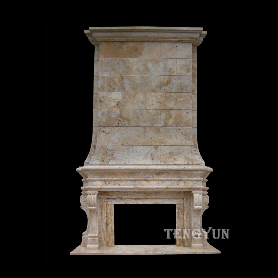 Marble fireplace yellow travertine stone large size fireplace mantel