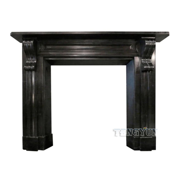 Modern Black Marble Column Fireplace Surround Mantel Stone Fireplace Shelf For Sale (4)