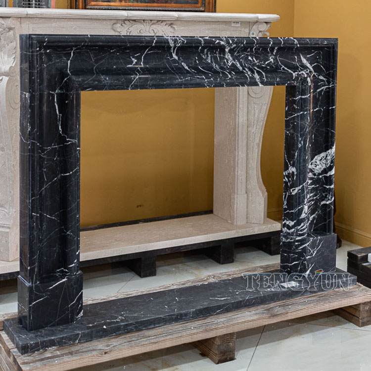 Modern Black Marble Column Fireplace Surround Mantel Stone Fireplace Shelf For Sale (8)