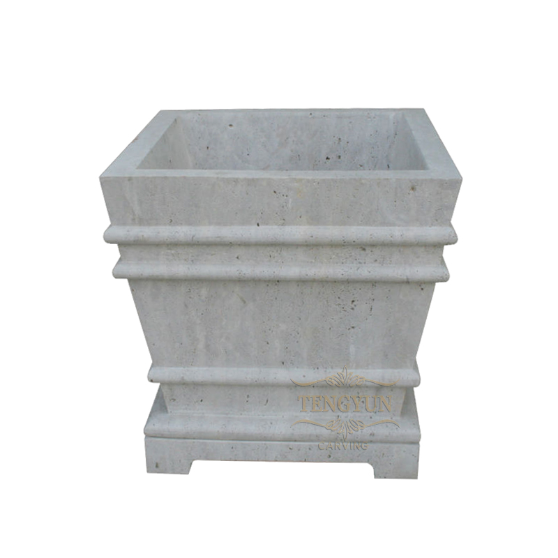 Modern Travertine Stone Square Flowerpot