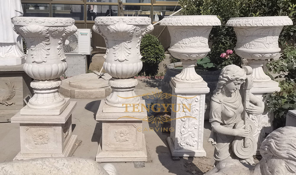 Natural marble flowerpot sculptures for sale (1)