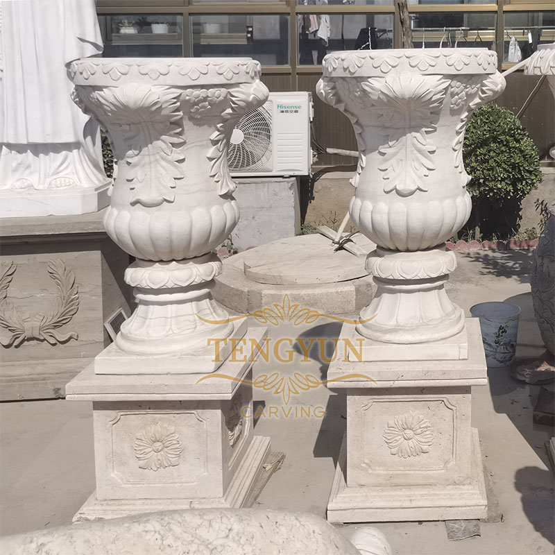 Natural marble flowerpot sculptures for sale (2)