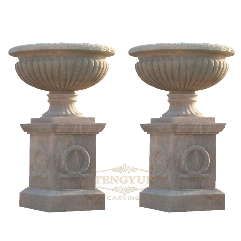 Natural stone marble flower pots with pedestal