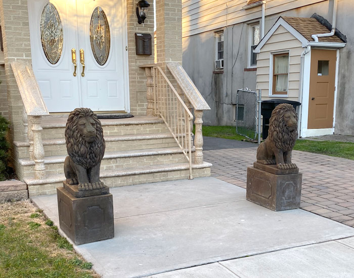 Tengyun lion sculpture in front of door