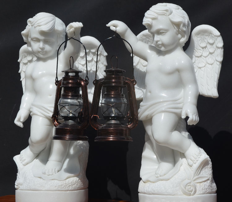 White Marble Guardian Cherub Statues Church Door Pair Of Stone Prayer Little Angel Statues For Sale (16)