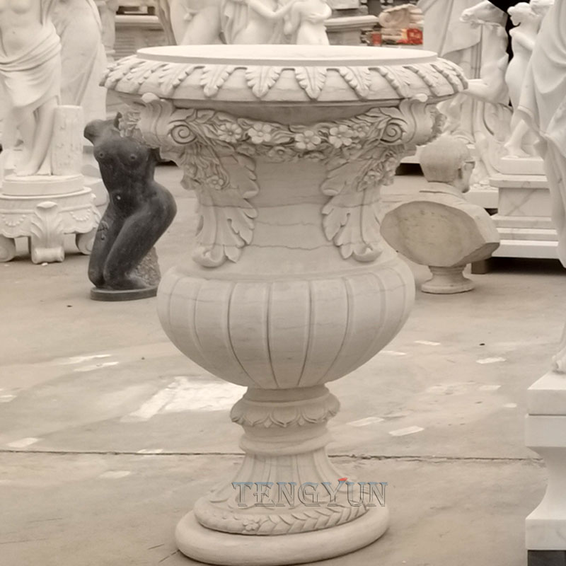 White marble flowerpot sculpture (1)