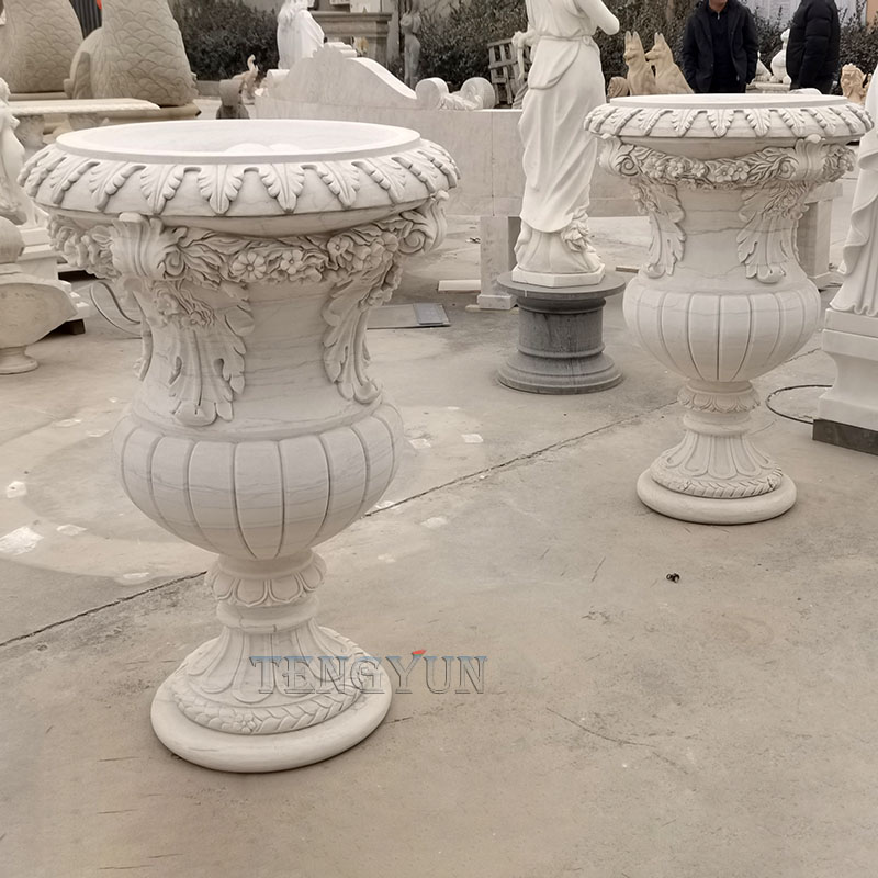 White marble flowerpot sculpture (2)