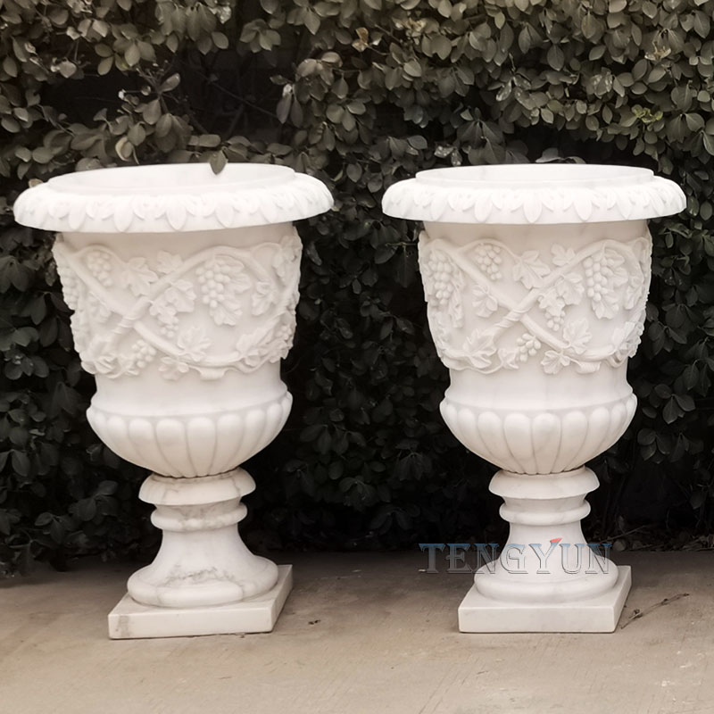 White marble grape carved urns stone flowerpot