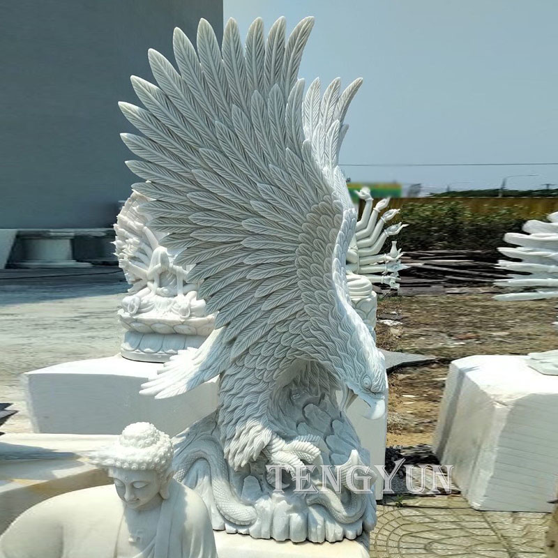 Yard decorative white marble eagle catching snake sculpture (2)