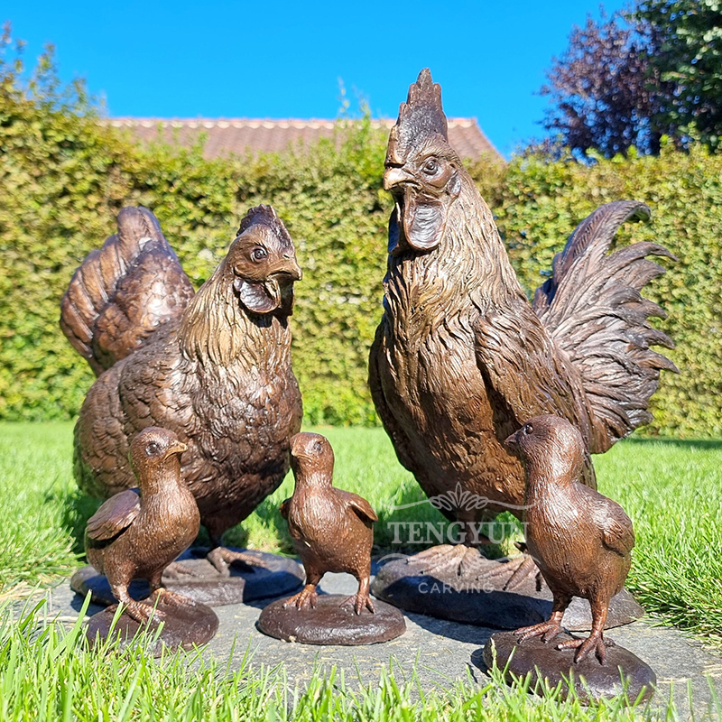 bronze chicken family sculpture