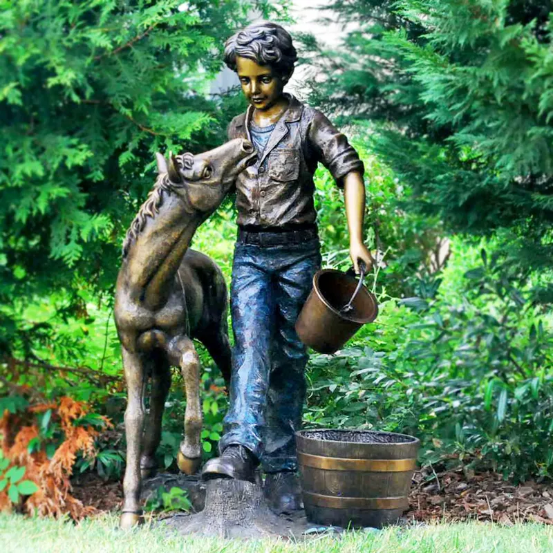 bronze child feed horse statue (1)