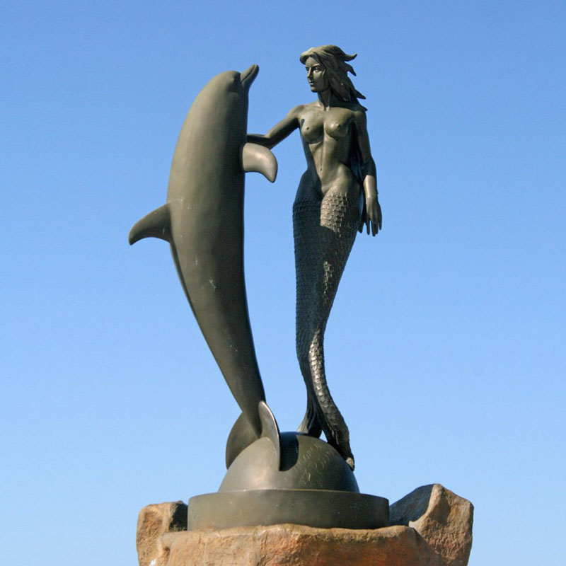 bronze mermaid statue with dolphin sculpture  (4)