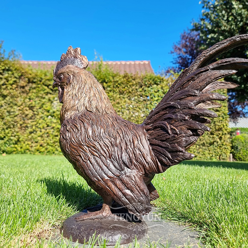 bronze rooster sculpture