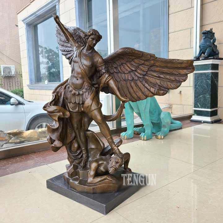 bronze statue of Archangel St. Michael slaying Devil statue (1)