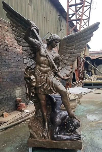 bronze statue of Archangel St. Michael slaying Devil statue (1)