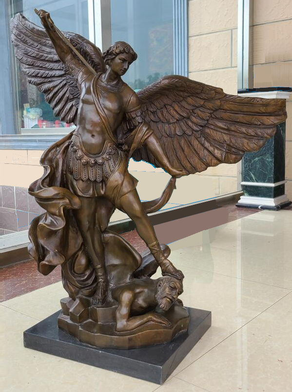 bronze statue of Archangel St. Michael slaying Devil statue (3)