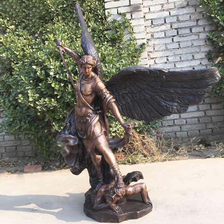 bronze statue of Archangel St. Michael slaying Devil statue (4)