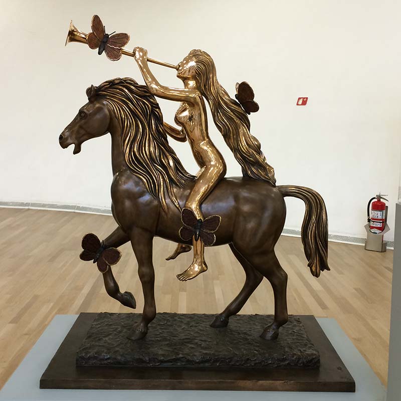 lady godiva with butterflies bronze nude girl riding a horse sculpture (1)