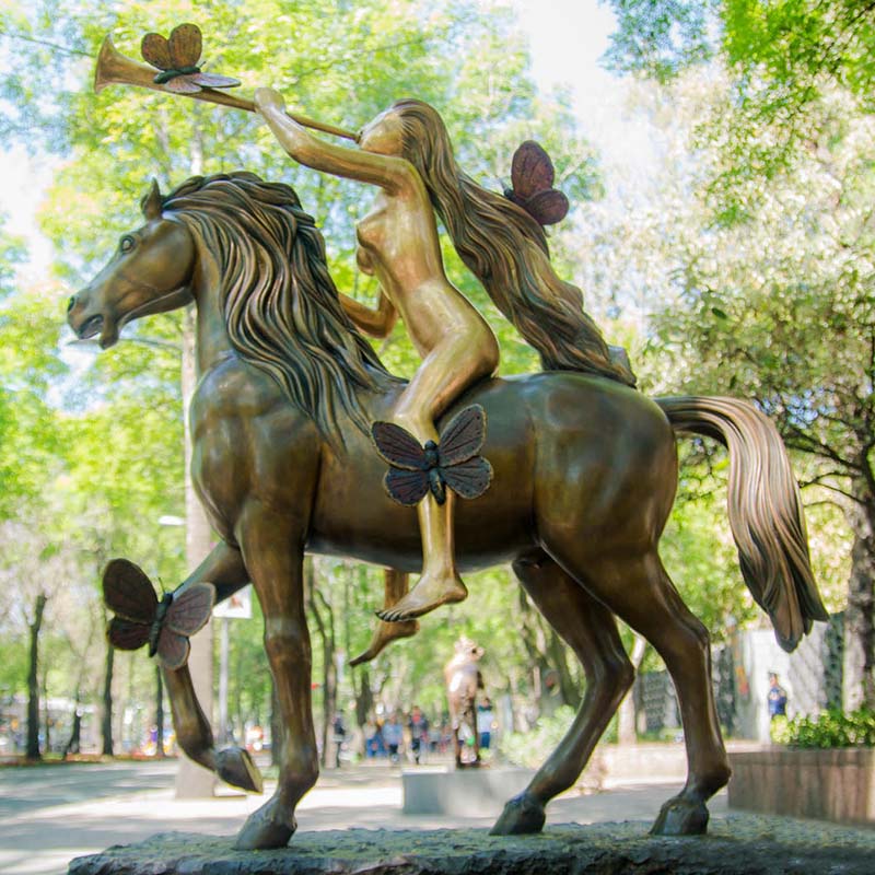 lady godiva with butterflies bronze nude girl riding a horse sculpture (1)