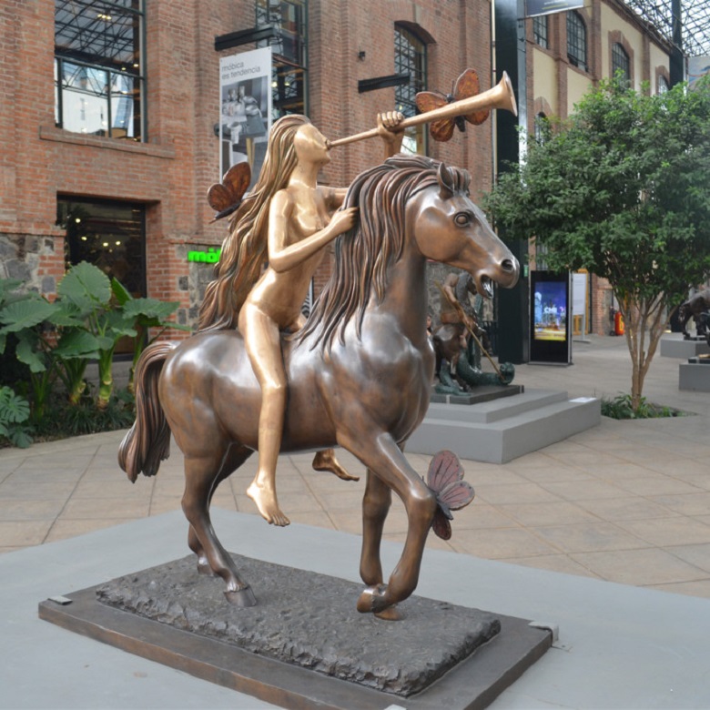 lady godiva with butterflies bronze nude girl riding a horse sculpture (2)