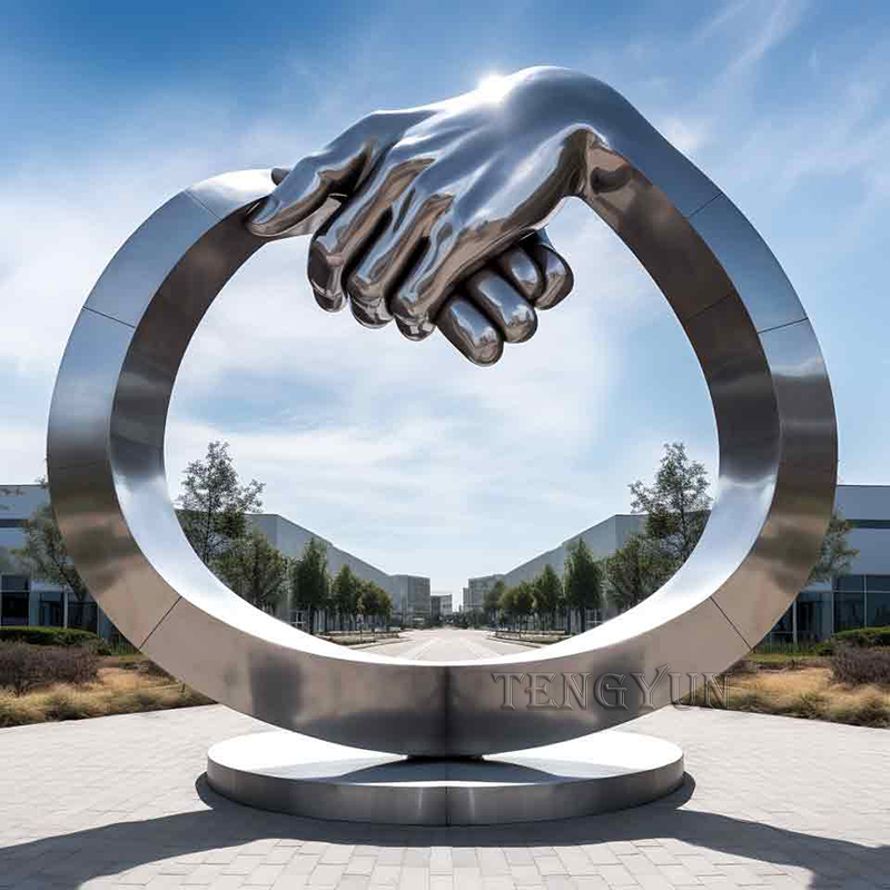 large size handshake abstract statinless steel sculpture