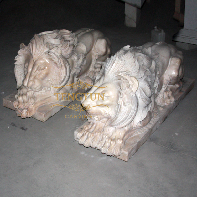 marble carved sleeping lion marble statues (1)