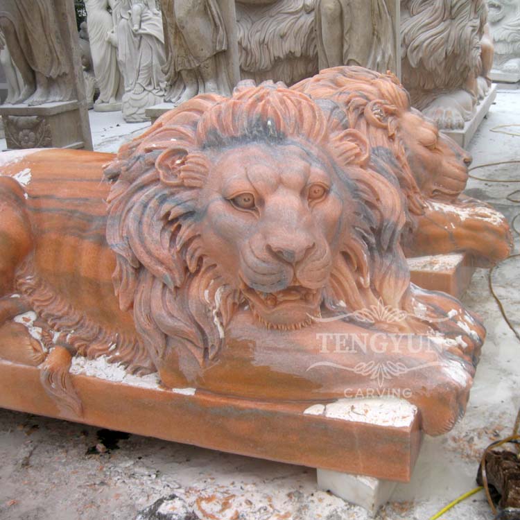 marble carved sleeping lion marble statues (2)