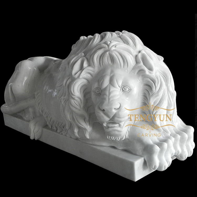 marble sleeping lion sculpture (1)