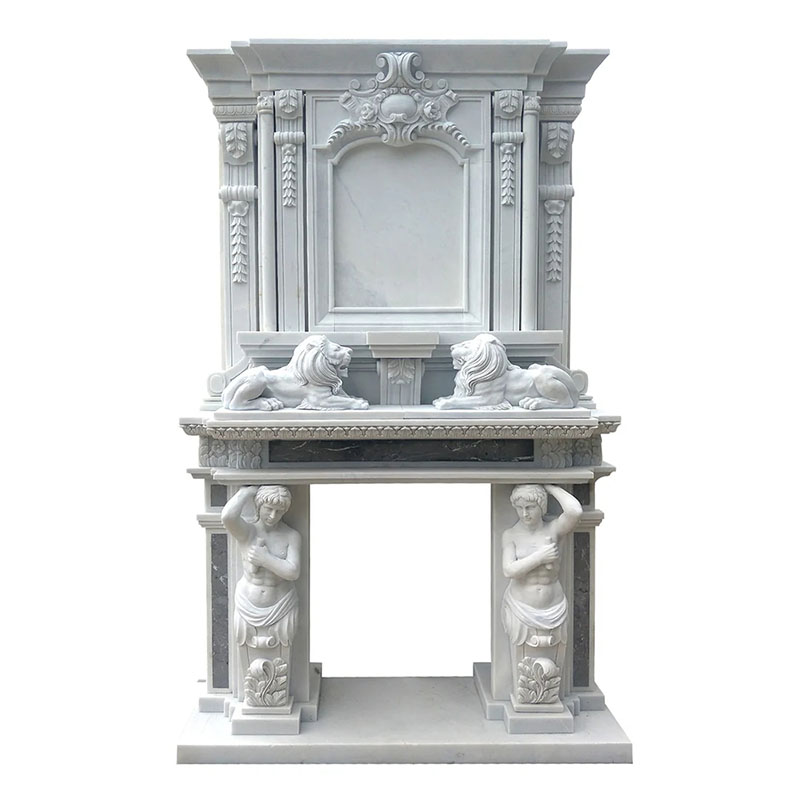 natural white marble fireplace mantel