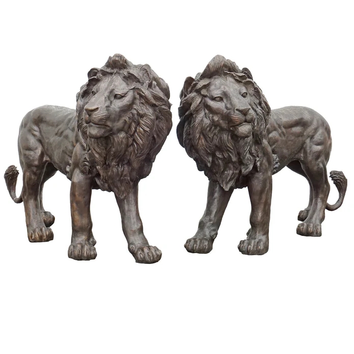 pair of bronze lion sculptures