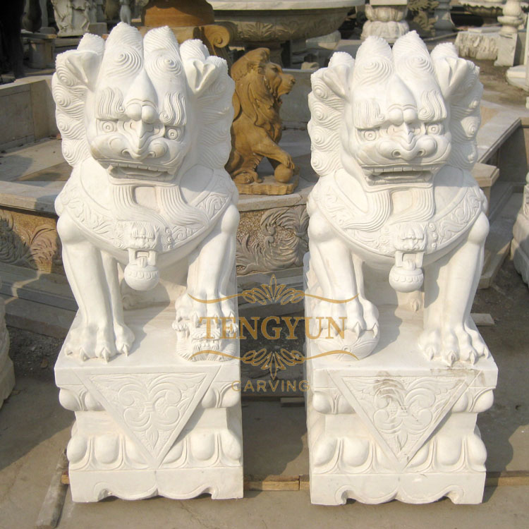 small size outdoor home decorative marble foo dog sculpture (1)