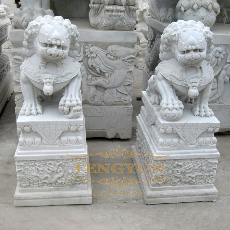 small size outdoor home decorative marble foo dog sculpture (2)